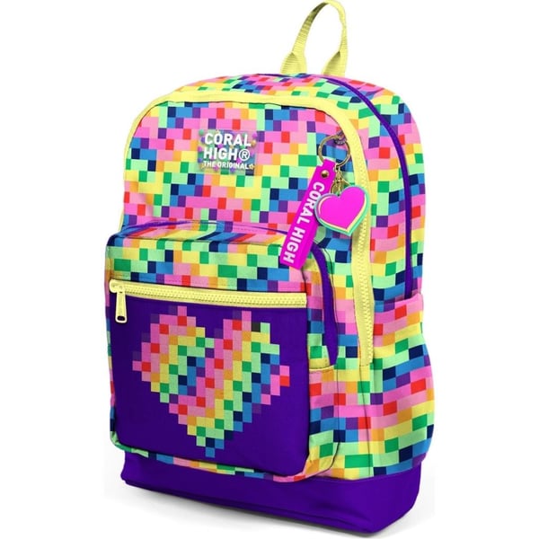 Coral High Kids Çok Renkli Piksel Kalp Desenli Okul Sırt Çantası 33208