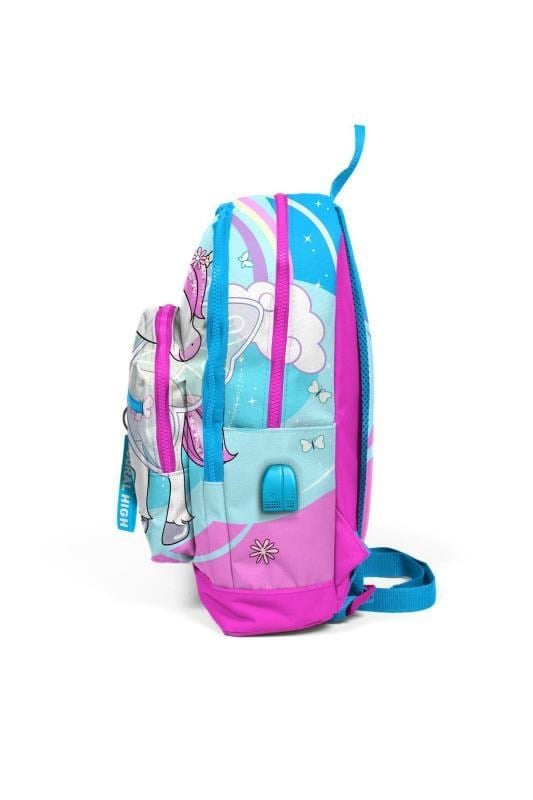 Coral High Kids Coral High Kids Mavi Neon Pembe Unicorn Desenli Dört Bölmeli USB'li Okul Sırt Çantası 23811