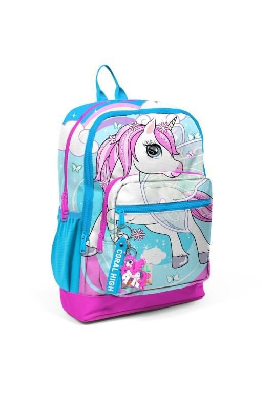 Coral High Kids Coral High Kids Mavi Neon Pembe Unicorn Desenli Dört Bölmeli USB'li Okul Sırt Çantası 23811