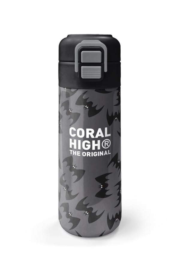 Coral High Kids Gri Siyah Yarasa Desenli Pipetli ve Direkt İçim Çelik Termos 500 ml 38126