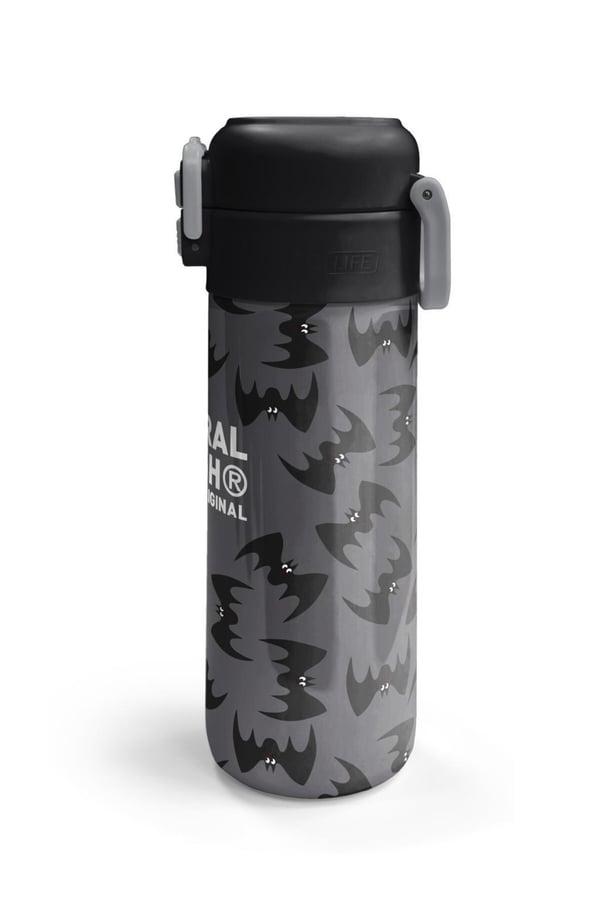 Coral High Kids Gri Siyah Yarasa Desenli Pipetli ve Direkt İçim Çelik Termos 500 ml 38126