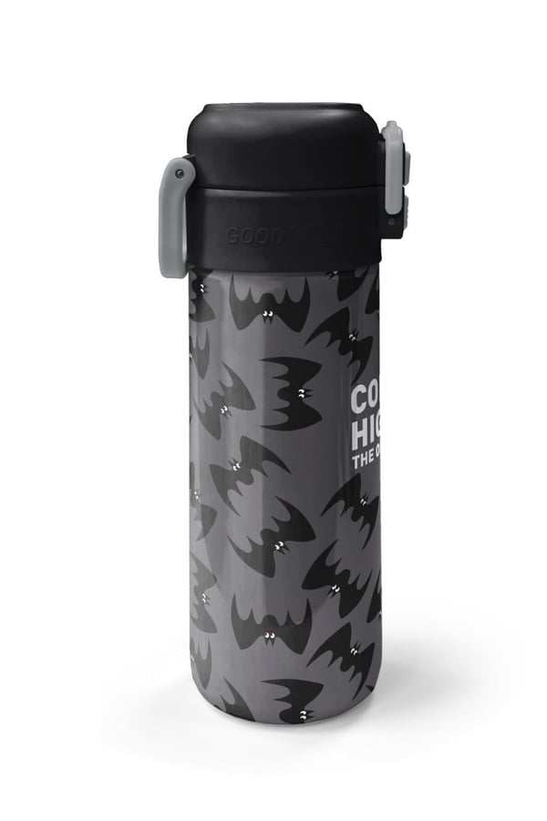 Coral High Kids Gri Siyah Yarasa Desenli Pipetli ve Direkt İçim Çelik Termos 500 ml 38126