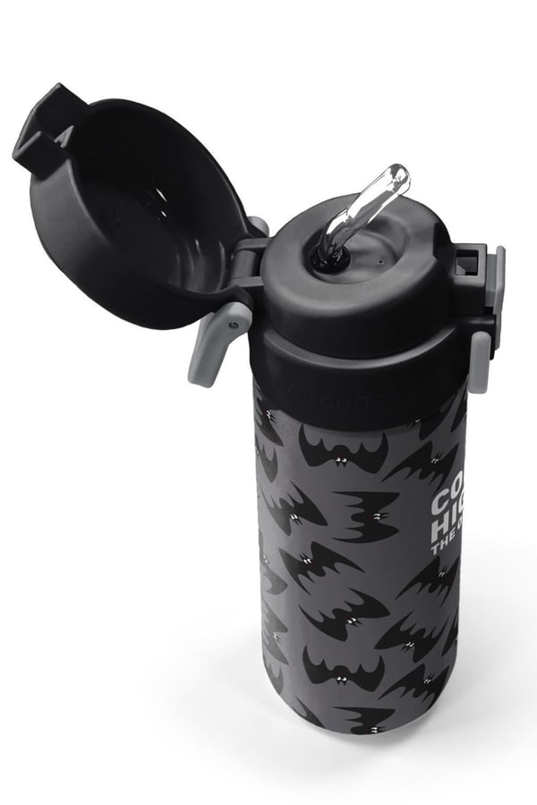 Coral High Kids Gri Siyah Yarasa Desenli Pipetli ve Direkt İçim Çelik Termos 500 ml 38126