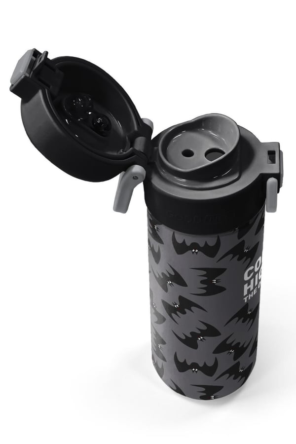 Coral High Kids Gri Siyah Yarasa Desenli Pipetli ve Direkt İçim Çelik Termos 500 ml 38126
