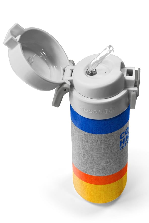 Coral High Kids Gri Turuncu Çizgi Desenli Pipetli ve Direkt İçim Çelik Termos 500 ml 38121