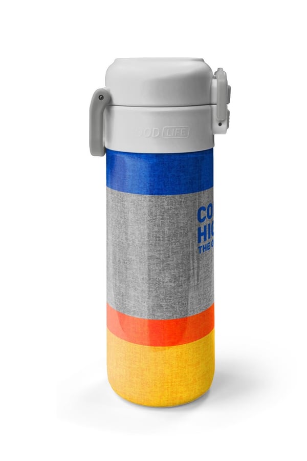Coral High Kids Gri Turuncu Çizgi Desenli Pipetli ve Direkt İçim Çelik Termos 500 ml 38121
