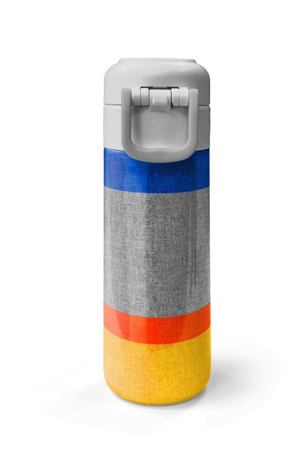 Coral High Kids Gri Turuncu Çizgi Desenli Pipetli ve Direkt İçim Çelik Termos 500 ml 38121