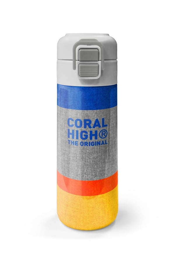 Coral High Kids Gri Turuncu Çizgi Desenli Pipetli ve Direkt İçim Çelik Termos 500 ml 38121