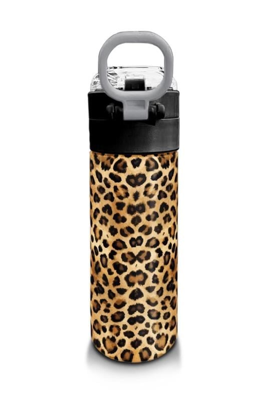 Coral High Kids Kahverengi Leopar Desenli Pipetli ve Direkt İçim Çelik Termos 500 ml 31881