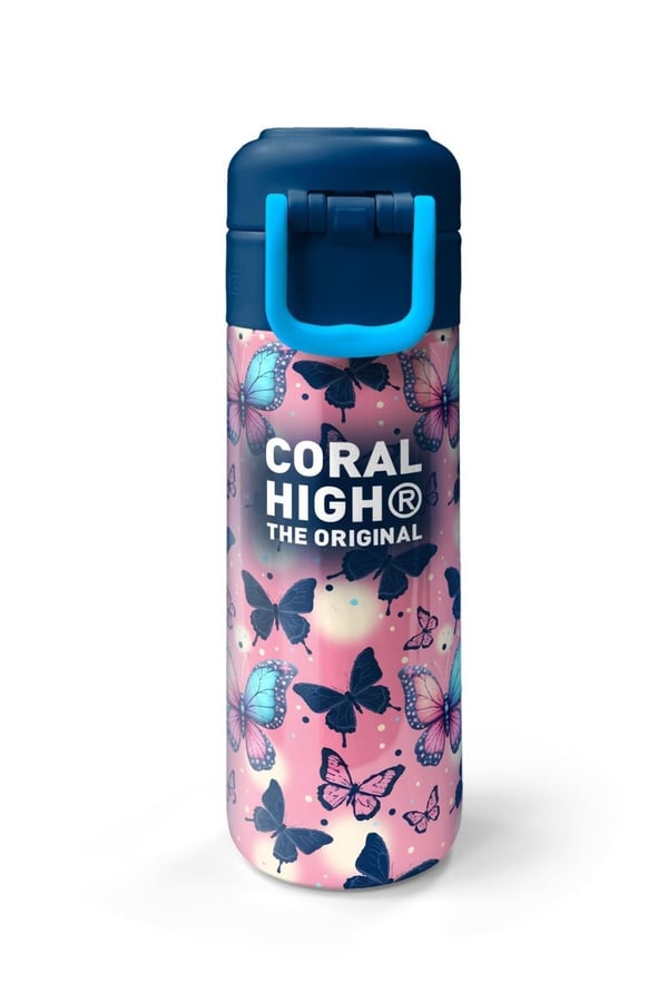 Coral High Kids Kelebek Desenli Pipetli ve Direkt İçim Çelik Termos 500 ml 38131