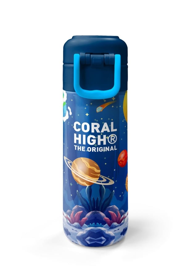 Coral High Kids Lacivert Astronot Desenli Pipetli ve Direkt İçim Çelik Termos 500 ml 38134