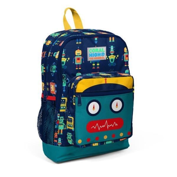 Coral High Kids Lacivert Çivit Robot Desenli Dört Bölmeli Okul Sırt Çantası 23472