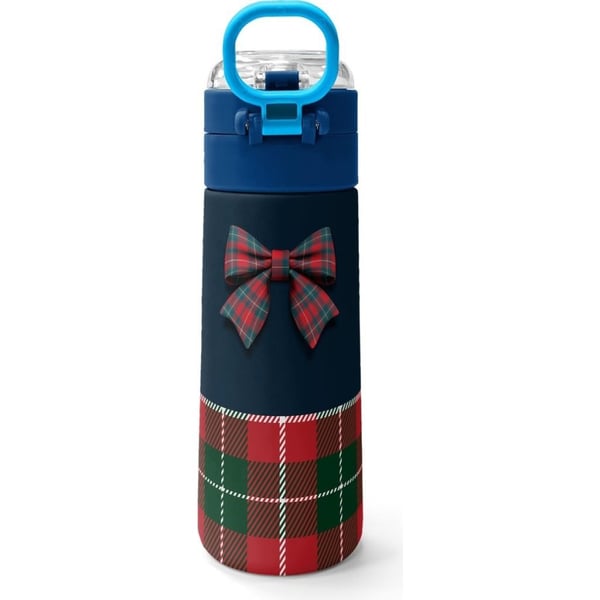 Coral High Kids Lacivert Ekose Fiyonk Desenli Pipetli ve Direkt İçim Çelik Termos 500 ml 38107