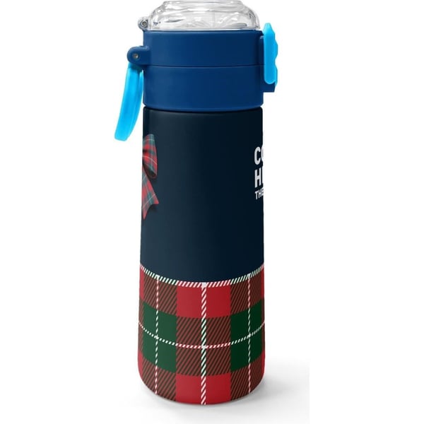Coral High Kids Lacivert Ekose Fiyonk Desenli Pipetli ve Direkt İçim Çelik Termos 500 ml 38107