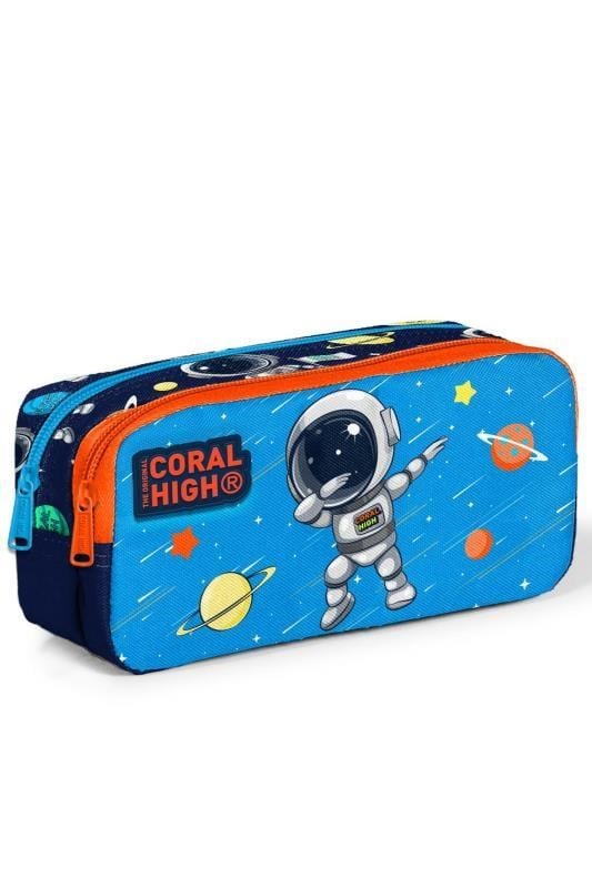 Coral High Kids Lacivert Mavi Astronot Desenli İki Bölmeli Kalem Çantası 12058
