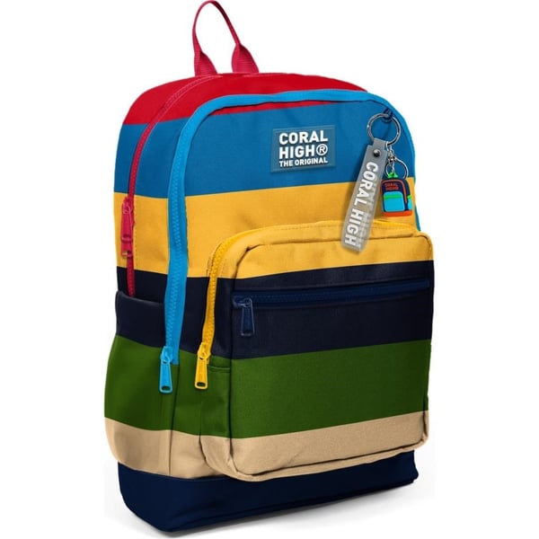 Coral High Kids Lacivert Sarı Kırmızı Çizgi Desenli Okul Sırt Çantası 33212
