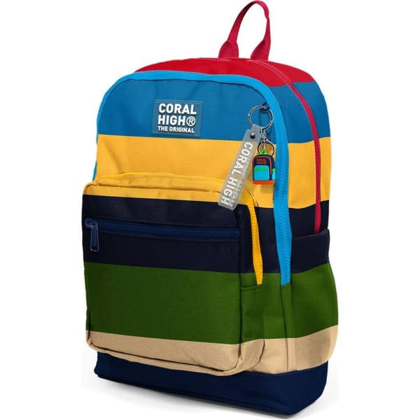 Coral High Kids Lacivert Sarı Kırmızı Çizgi Desenli Okul Sırt Çantası 33212
