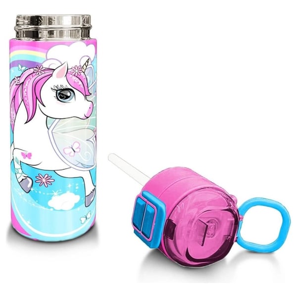 Coral High Kids Mavi Neon Pembe Unicorn Desenli Pipetli ve Direkt İçim Çelik Termos 500 ml 31925