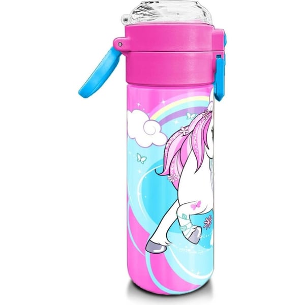 Coral High Kids Mavi Neon Pembe Unicorn Desenli Pipetli ve Direkt İçim Çelik Termos 500 ml 31925