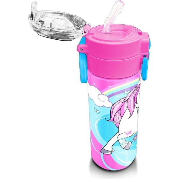 Coral High Kids Mavi Neon Pembe Unicorn Desenli Pipetli ve Direkt İçim Çelik Termos 500 ml 31925