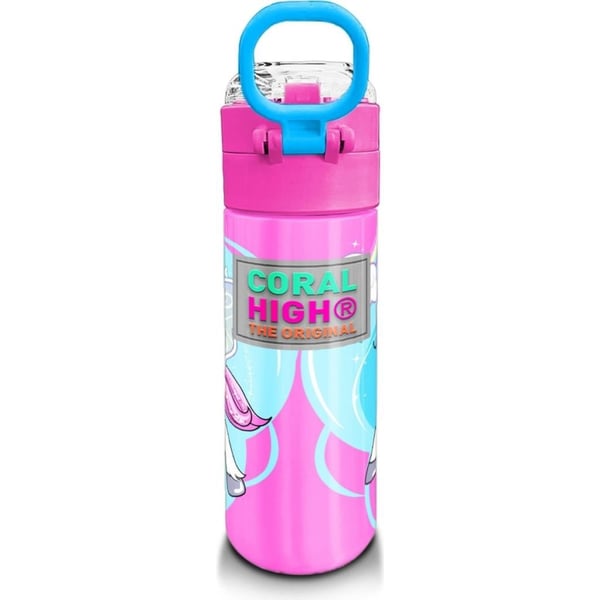 Coral High Kids Mavi Neon Pembe Unicorn Desenli Pipetli ve Direkt İçim Çelik Termos 500 ml 31925