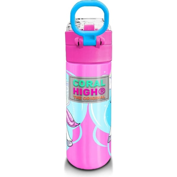 Coral High Kids Mavi Neon Pembe Unicorn Desenli Pipetli ve Direkt İçim Çelik Termos 500 ml 31925