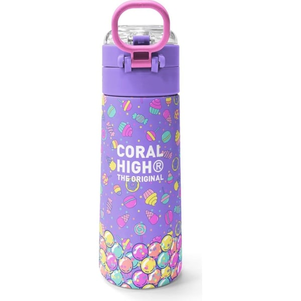Coral High Kids Milka Şeker Ayıcık Desenli Pipetli ve Direkt İçim Çelik Termos 500 ml 38105