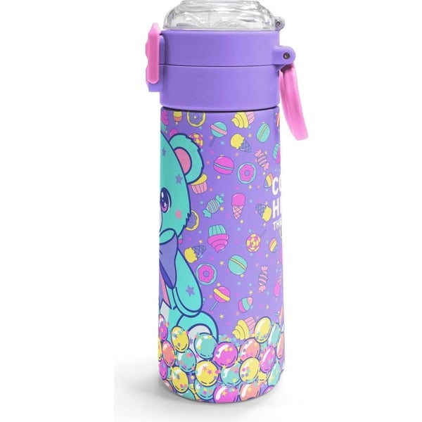 Coral High Kids Milka Şeker Ayıcık Desenli Pipetli ve Direkt İçim Çelik Termos 500 ml 38105
