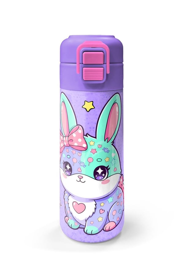 Coral High Kids Milka Su Yeşili Tavşan Desenli Pipetli ve Direkt İçim Çelik Termos 500 ml 38137