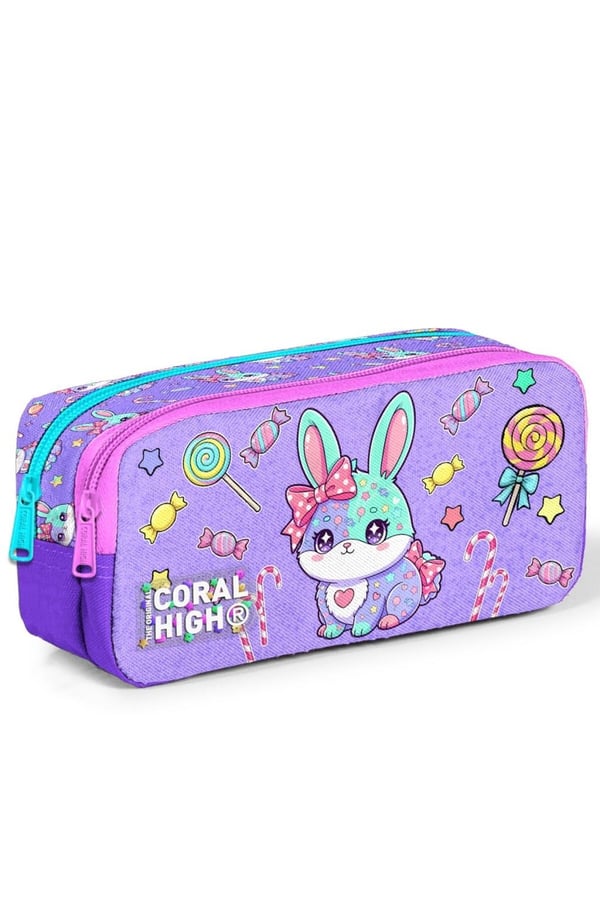 Coral High Kids Milka Su Yeşili Tavşan Desenli İki Bölmeli Kalem Çantası 31055