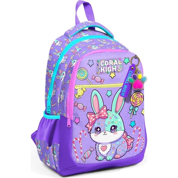 Coral High Kids Milka Su Yeşili Tavşan Desenli Üç Bölmeli Okul Sırt Çantası 33255