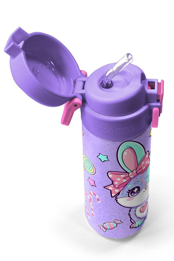 Coral High Kids Milka Su Yeşili Tavşan Desenli Pipetli ve Direkt İçim Çelik Termos 500 ml 38137