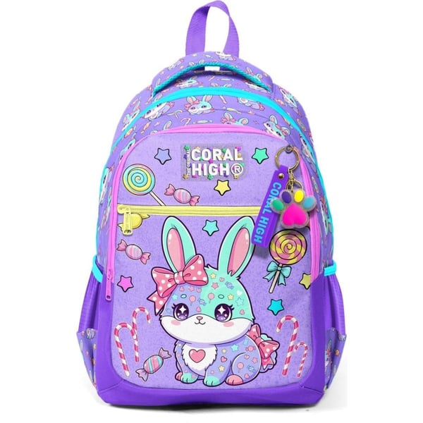 Coral High Kids Milka Su Yeşili Tavşan Desenli Üç Bölmeli Okul Sırt Çantası 33255