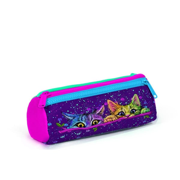 Coral High Kids Mor Pembe Kedi Desenli Üç Bölmeli Kalem Çantası 22032