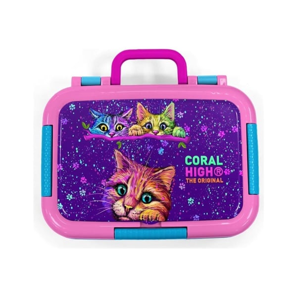 Coral High Kids Mor Pembe Kedi Desenli Paslanmaz Çelik Beslenme Kabı 39245
