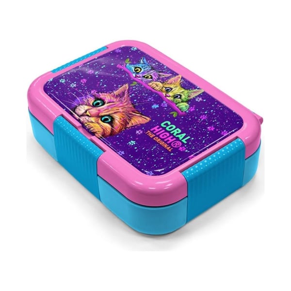 Coral High Kids Mor Pembe Kedi Desenli Paslanmaz Çelik Beslenme Kabı 39245