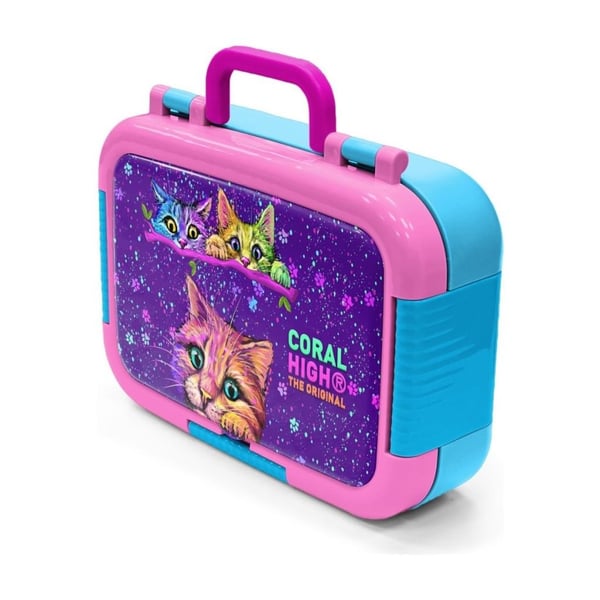 Coral High Kids Mor Pembe Kedi Desenli Paslanmaz Çelik Beslenme Kabı 39245
