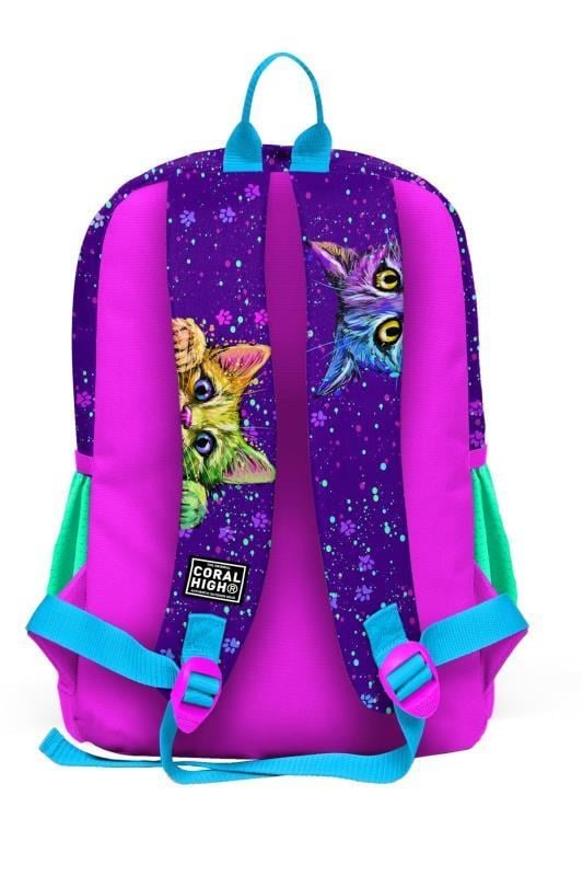 Coral High Kids Mor Pembe Kedi Desenli Dört Bölmeli Okul Sırt Çantası 23732