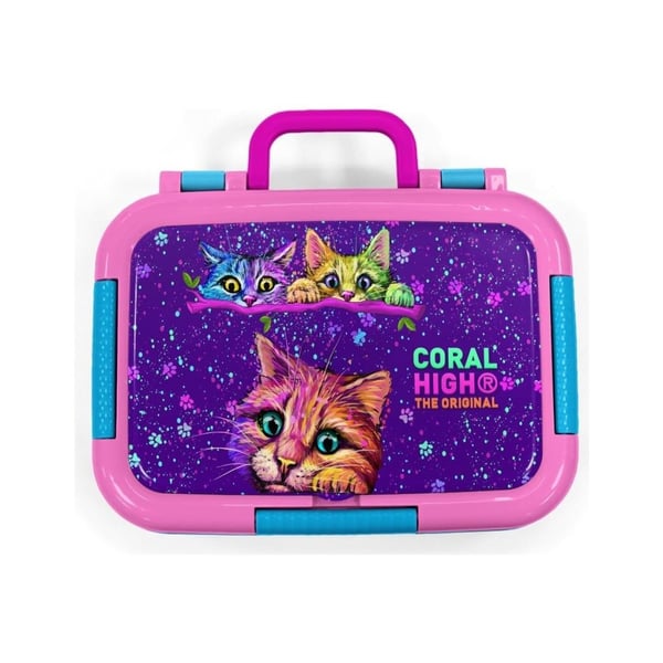 Coral High Kids Mor Pembe Kedi Desenli Paslanmaz Çelik Beslenme Kabı 39245