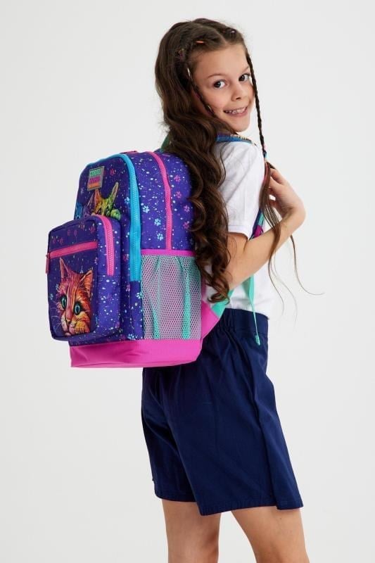 Coral High Kids Mor Pembe Kedi Desenli Dört Bölmeli Okul Sırt Çantası 23732