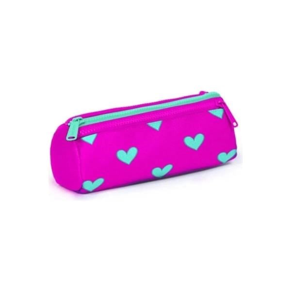 Coral High Kids Neon Pembe Su Yeşili Kalp Desenli Üç Bölmeli Kalem Çantası 22317
