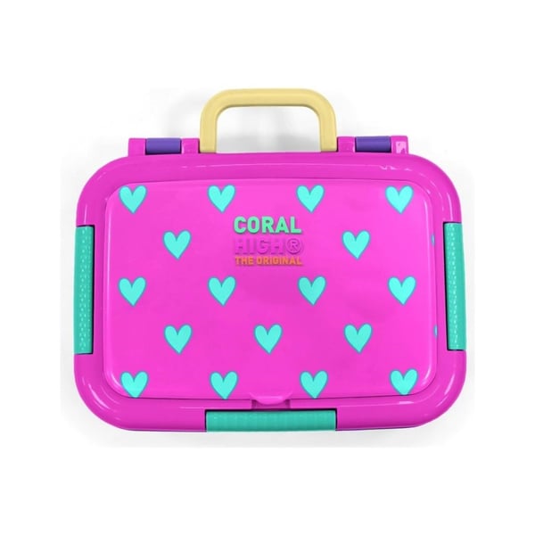 Coral High Kids Neon Pembe Su Yeşili Kalp Desenli Paslanmaz Çelik Beslenme Kabı 39212