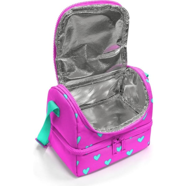Coral High Kids Neon Pembe Su Yeşili Kalpj Desenli Thermo İki Katlı Beslenme Çantası 37212