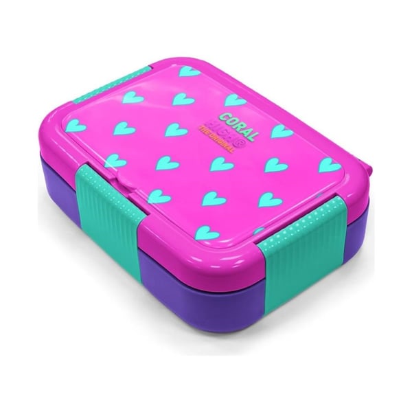 Coral High Kids Neon Pembe Su Yeşili Kalp Desenli Paslanmaz Çelik Beslenme Kabı 39212