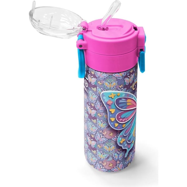 Coral High Kids Pastel Renkli Kelebek Desenli Pipetli ve Direkt İçim Çelik Termos 500 ml 38106