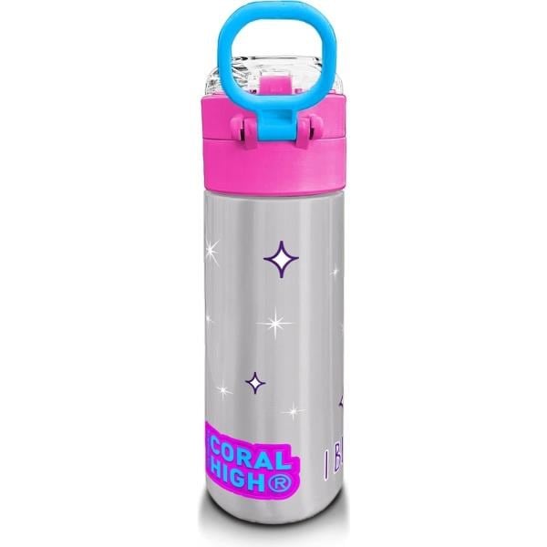 Coral High Kids Pembe Gümüş Unicorn Desenli Pipetli ve Direkt İçim Çelik Termos 500 ml 31821