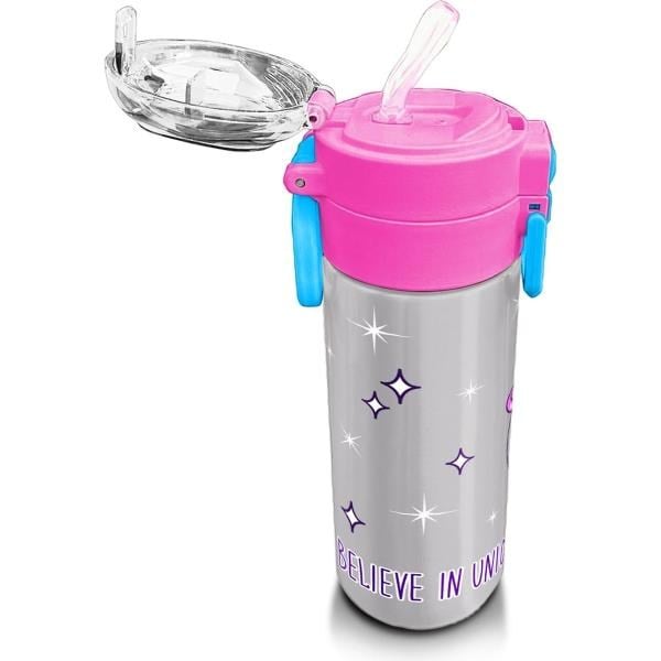 Coral High Kids Pembe Gümüş Unicorn Desenli Pipetli ve Direkt İçim Çelik Termos 500 ml 31821