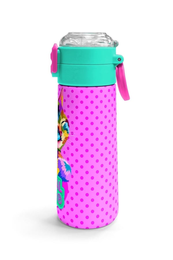 Coral High Kids Pembe Mavi Kedi Desenli Pipetli ve Direkt İçim Çelik Termos 500 ml 31842