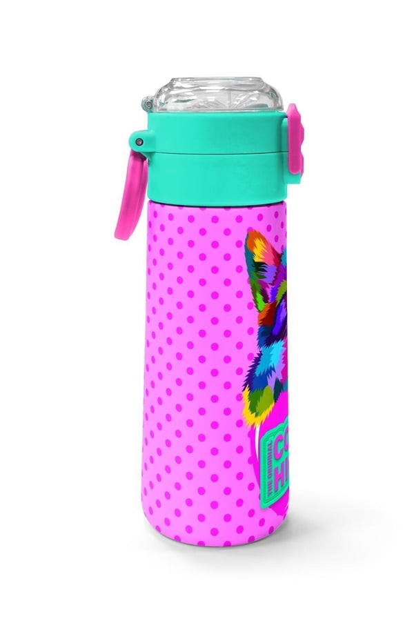 Coral High Kids Pembe Mavi Kedi Desenli Pipetli ve Direkt İçim Çelik Termos 500 ml 31842