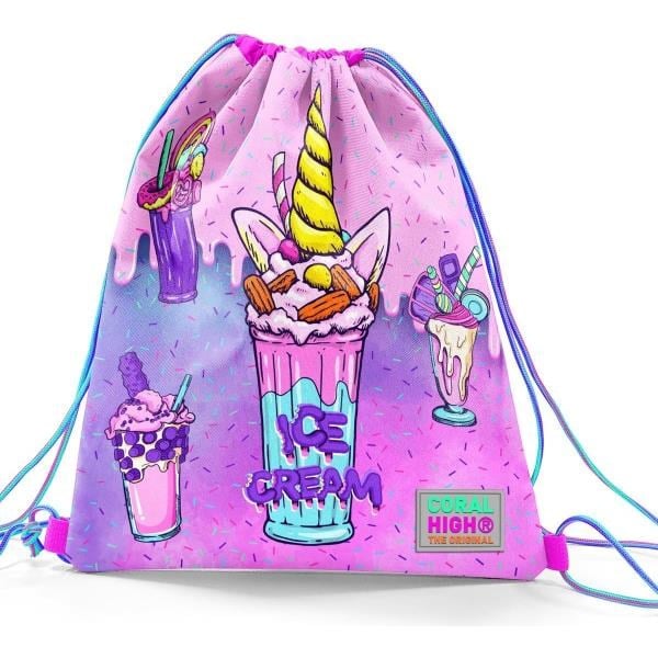 Coral High Kids Pembe Mor Milkshake Dondurma Desenli İpli Büzgülü Sırt Çantası 12644